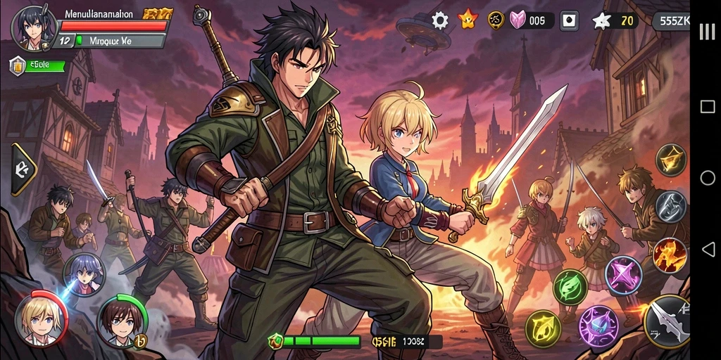 Gameplay menarik dalam 555ZK menampilkan karakter Anime yang dinamis.