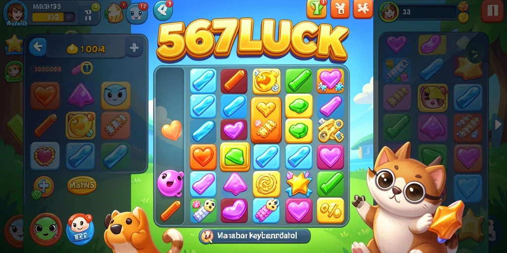 Screenshot gameplay 567LUCK menampilkan serunya mencocokkan permata.