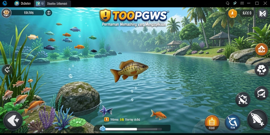 Screenshot gameplay TOOPGWS menampilkan suasana memancing yang seru.